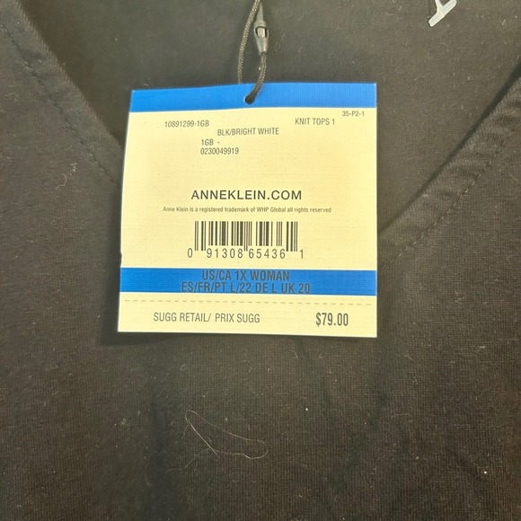 Anne Klein Black Top Scalloped Hem V-Neck Short Sleeve‎ Blouse 1X - Picture 4 of 10